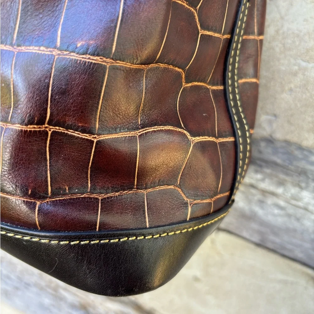 Dooney & Bourke Croc-Patterned Leather Shoulder Bag with Gold Toned Hardware - Picture 6 of 15